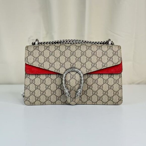 Gucci GG Logo Supreme Medium Dionysus Shoulder Bag with Red Trim - Picture 1 of 9